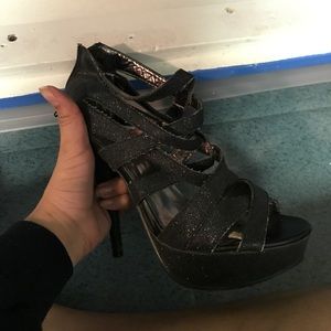 Black glittery heels, worn once to holiday party